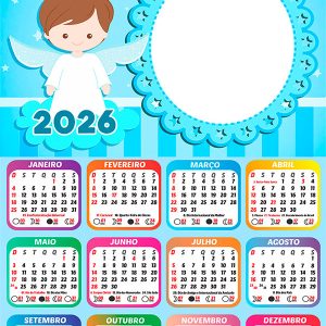 Calendário 2026 Batizado Meninos PNG Arte Digital