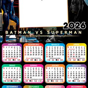 Calendário 2026 Batman vs Superman PNG Arte Digital