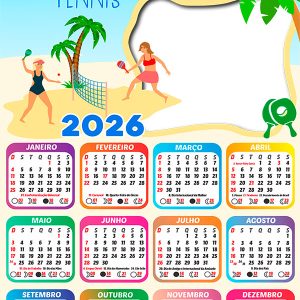 Calendário 2026 Beach Tennis PNG Arte Digital