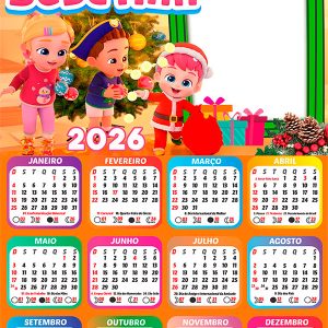 Calendário 2026 Bebefinn Feliz Natal PNG Arte Digital