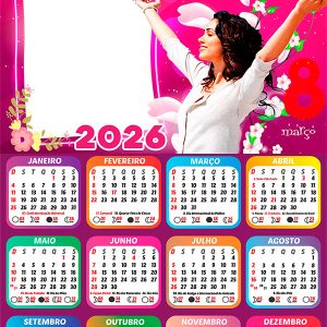 Calendário 2026 Beleza Dia da Mulher PNG Arte Digital