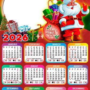 Calendário 2026 Bênçãos Divinas Feliz Natal PNG Arte Digital