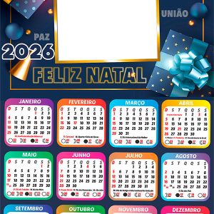Calendário 2026 Bendita seja a Data Feliz Natal PNG Arte Digital