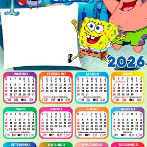 Calendário 2026 Bob Esponja PNG Arte Digital