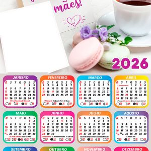 Calendário 2026 Bom dia Mamãe PNG Arte Digital