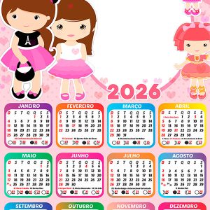 Calendário 2026 Bonequinhas PNG Arte Digital