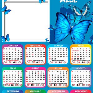 Calendário 2026 Borboleta Azul PNG Arte Digital