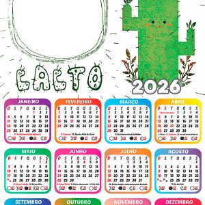 Calendário 2026 Cacto PNG Arte Digital