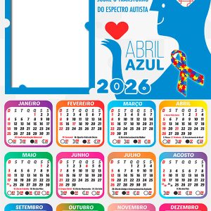 Calendário 2026 Campanha Abril Azul PNG Arte Digital