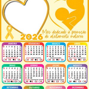 Calendário 2026 Campanha Agosto Dourado PNG Arte Digital