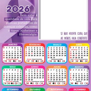 Calendário 2026 Campanha Fevereiro Roxo PNG Arte Digital
