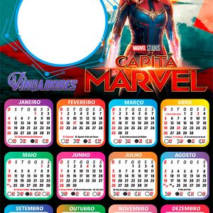 Calendário 2026 Capitã Marvel Vingadores PNG Arte Digital
