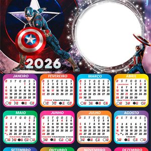 Calendário 2026 Capitão América PNG Arte Digital