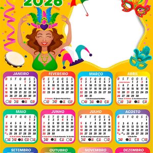Calendário 2026 Carnaval PNG Arte Digital