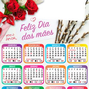 Calendário 2026 Cartão Dia das Mães PNG Arte Digital
