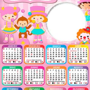 Calendário 2026 Circo Rosa PNG Arte Digital