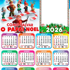 Calendário 2026 Como Salvar o Papai Noel PNG Arte Digital