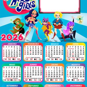 Calendário 2026 DC Super Hero Girls PNG Arte Digital