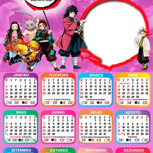 Calendário 2026 Demon Slayer PNG Arte Digital