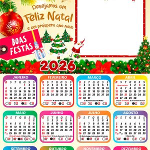 Calendário 2026 Desejamos um Feliz Natal PNG Arte Digital