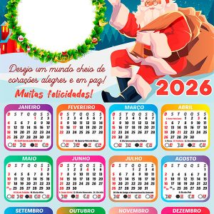 Calendário 2026 Desejo um Mundo cheio de corações Arte Digital