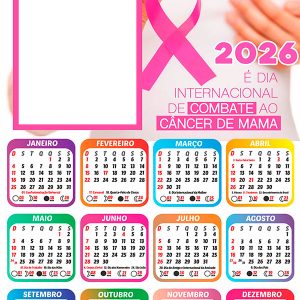 Calendário 2026 Dia Mundial de Combate ao Câncer de Mama Arte
