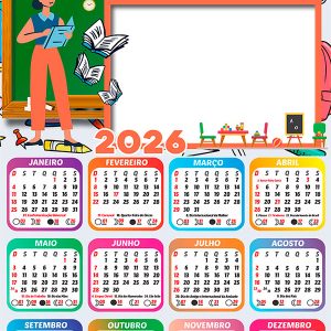 Calendário 2026 Dia dos Professores Obrigado por Ajudar Arte
