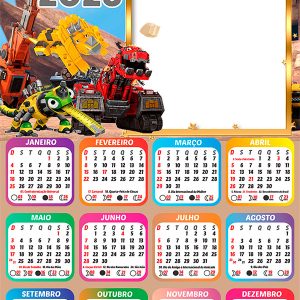 Calendário 2026 Dinotrux PNG Arte Digital