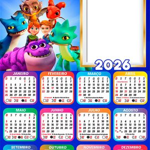 Calendário 2026 Dragões Equipe de Resgate Arte Digital