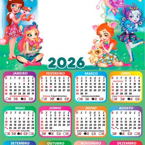 Calendário 2026 Enchantimals PNG Arte Digital