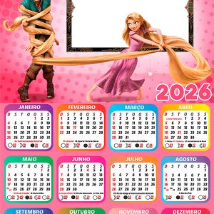 Calendário 2026 Enrolados Rapunzel PNG Arte Digital