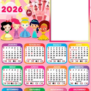 Calendário 2026 Escola de Princesinha PNG Arte Digital