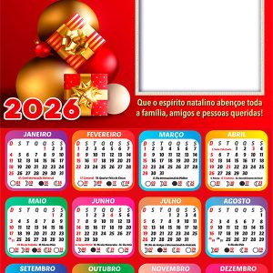 Calendário 2026 Espírito Natalino Abençoe PNG Arte Digital