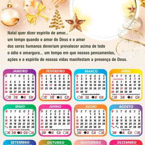 Calendário 2026 Espírito de Amor Feliz Natal PNG Arte Digital