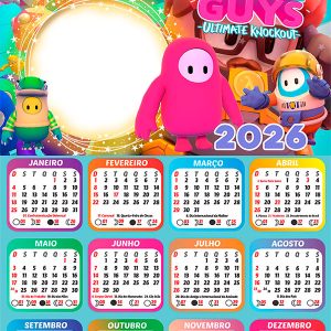 Calendário 2026 Fall Guys PNG Arte Digital