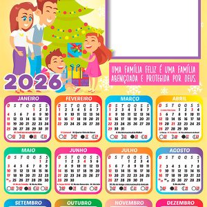 Calendário 2026 Família Abençoada Feliz Natal PNG Arte Digital