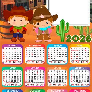 Calendário 2026 Faroeste Infantil PNG Arte Digital