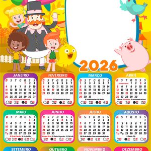 Calendário 2026 Fazendinha Mundo Bita PNG Arte Digital
