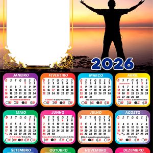 Calendário 2026 Feliz Aniversário Abençoado PNG Arte Digital