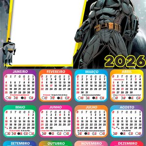 Calendário 2026 Feliz Aniversário Batman PNG Arte Digital