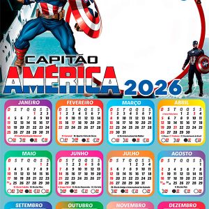 Calendário 2026 Feliz Aniversário Capitão América Arte Digital