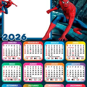 Calendário 2026 Feliz Aniversário Homem-Aranha Arte Digital