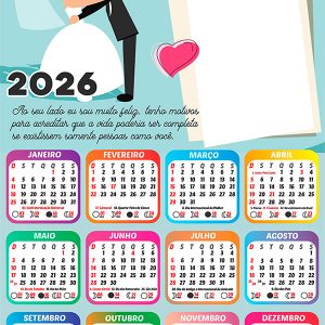 Calendário 2026 Feliz Aniversário Marido Esposo PNG Arte Digital