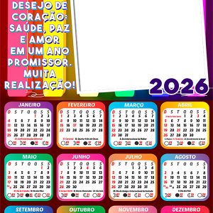 Calendário 2026 Feliz Aniversário Muita Realização Arte Digital
