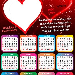 Calendário 2026 Feliz Aniversário Namoro PNG Arte Digital
