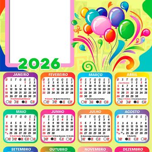 Calendário 2026 Feliz Aniversário Sorte de Conhecer Frase Arte