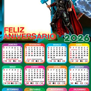 Calendário 2026 Feliz Aniversário Thor PNG Arte Digital