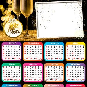 Calendário 2026 Feliz Ano Novo Alegrias e Desejos Arte Digital