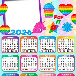 Calendário 2026 Feliz Dia das Crianças Pop It Color Arte Digital