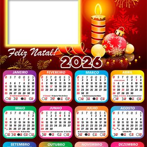 Calendário 2026 Feliz Natal Abençoado Ano Novo PNG Arte Digital